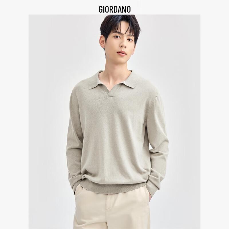 

Giordano Men s Combed Cotton V-Neck Knit Sweater with Shirt Collar L