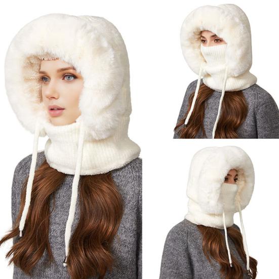 Outdoor Headgear 3 in 1 Hat Scarf Detachable Face Guard Set Adjustable Face Fit Windproof Warm Knit Fleece Cold Weather Hat