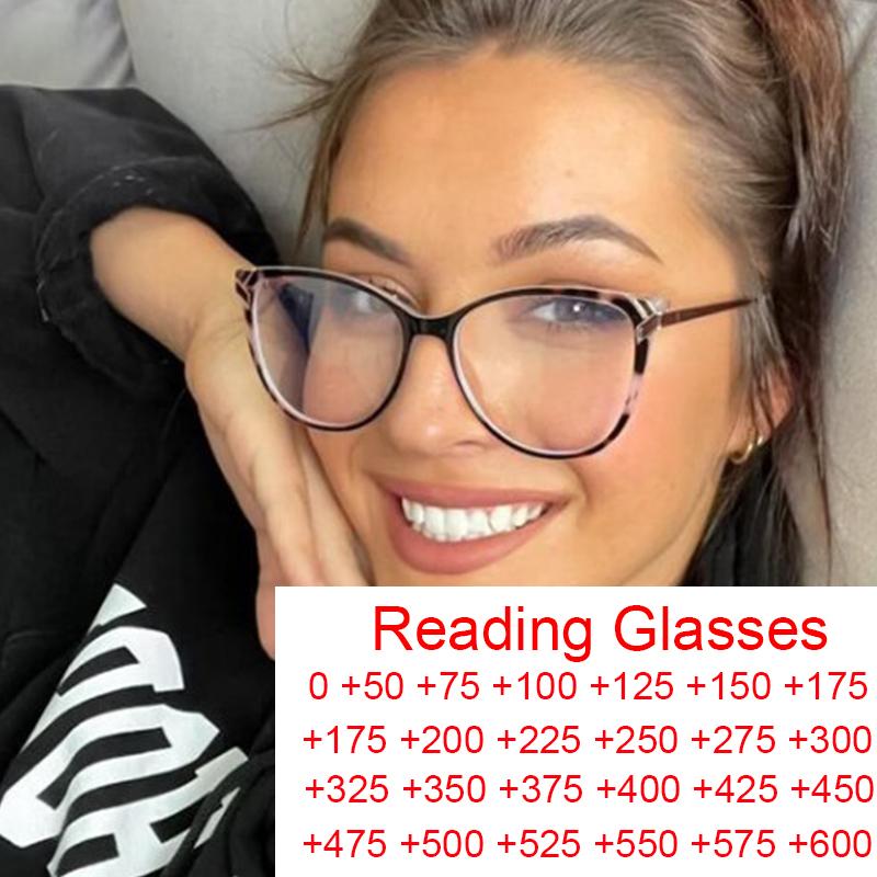 Trend Optical Cat Eye Reading Glasses Women Blue Light Filter Metal Leopard Eyeglasses Anti Fatigue Clear Prescription Eyewear