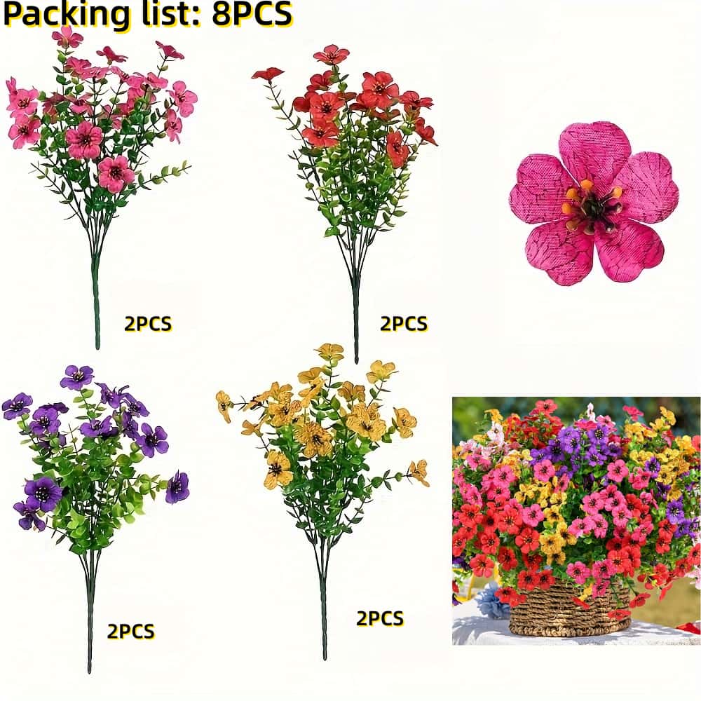 

8/9PCS Colorful Artificial Flowers Vibrant Blooms Faux Floral for Garden Patio Farmhouse Wedding All Season Indoor Outdoor Decor