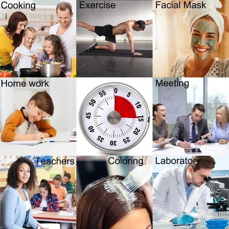 Visual Kitchen Timer for Cooking and Kids with Loud Alarm,Classroom Timers for Desk,No Batteries Required,Mechanical Desk Timer