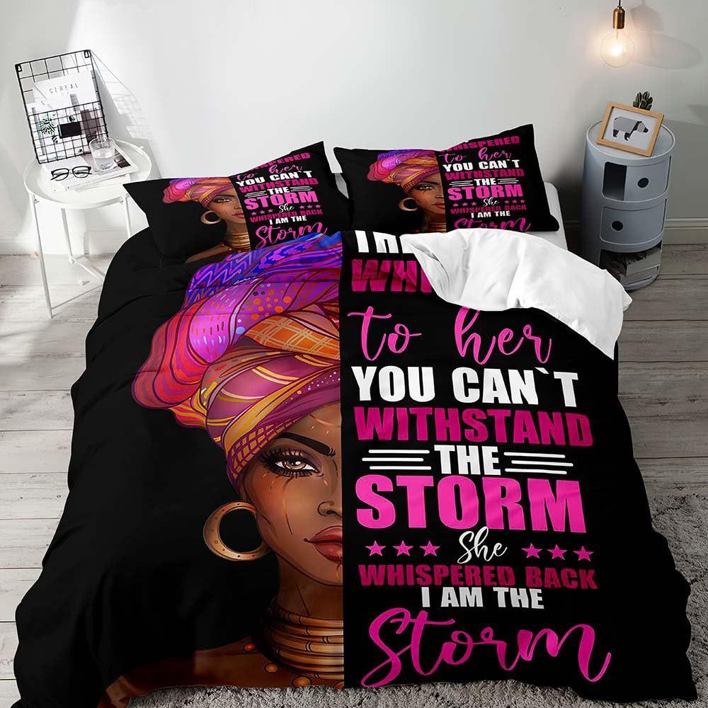 African Girl Duvet Cover Eiffel Tower Three-Piece Soft Bedding Set With Pillowcase