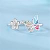 Female White Zircon Stone Rainbow Enamel Butterfly Flower Adjustable Open Ring Vintage Rose Gold Silver Color Jewelry For Women