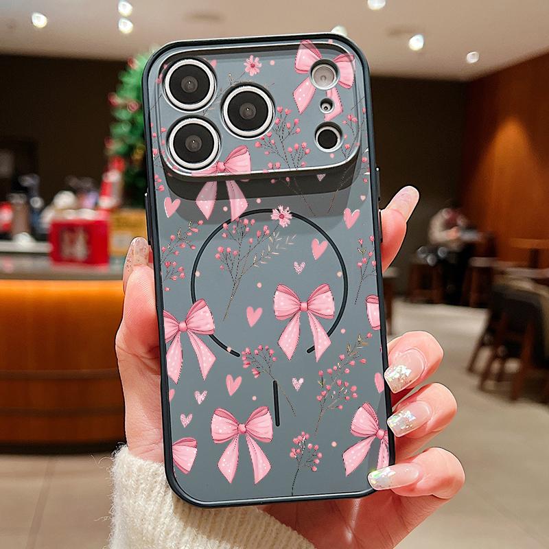 Pink Bowknots Floral Pattern For iPhone 17 Pro Max Funda iPhone 16 15 14 13 Pro Max Skin Feeling Magnetic For Magsafe Shockproof Bumper Cover