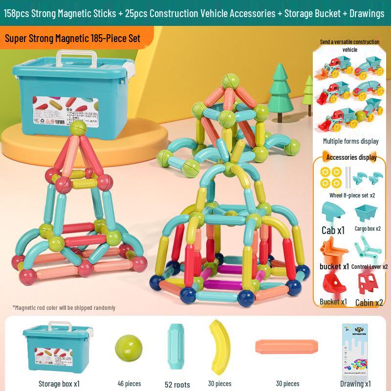 3D Magnetic Rod Building Blocks for Kids - Strong Magnet Puzzle Toy for Boys