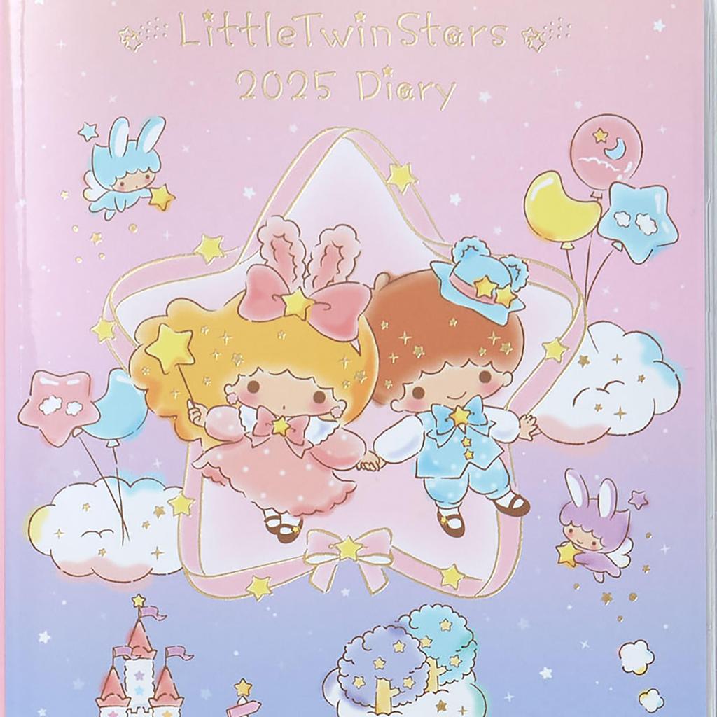 Sanrio B6 Tagebuch (Blocktyp) Little Twin Stars Planer 2025 (Beginnt im Oktober 2024) mit Terminplanaufklebern und Lesezeichen, 456322
