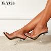Fashion Eilyken New Summer Women Slippers Fashion Transparent Perspex Heels Female Square Toe Sandals Party Slides Shoes Size 35-42