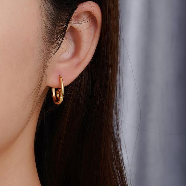 INS European and American fashion geometric oval stainless steel ear buckle women's trend plated 18K gold knotted personalized earrings