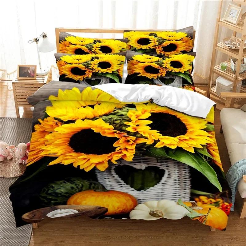 3D Printed Flowers Sunflower Bedding Set Single Twin Double Queen King Cal King Size Bed Linen Set