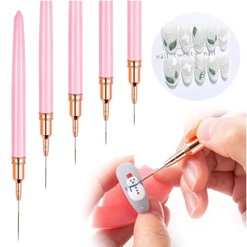 5pcs Nail Art Liner Brush Set UV Gel Nail Brushes Kits French Stripe Line Painting Drawing Flower Pen Professional Manicure Tool