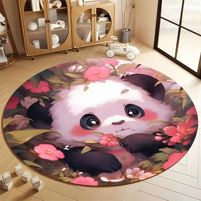 

Panda and Floral Design for Cozy Living Spaces round carpet for home sofa bedroom, gift Diameter 60cm