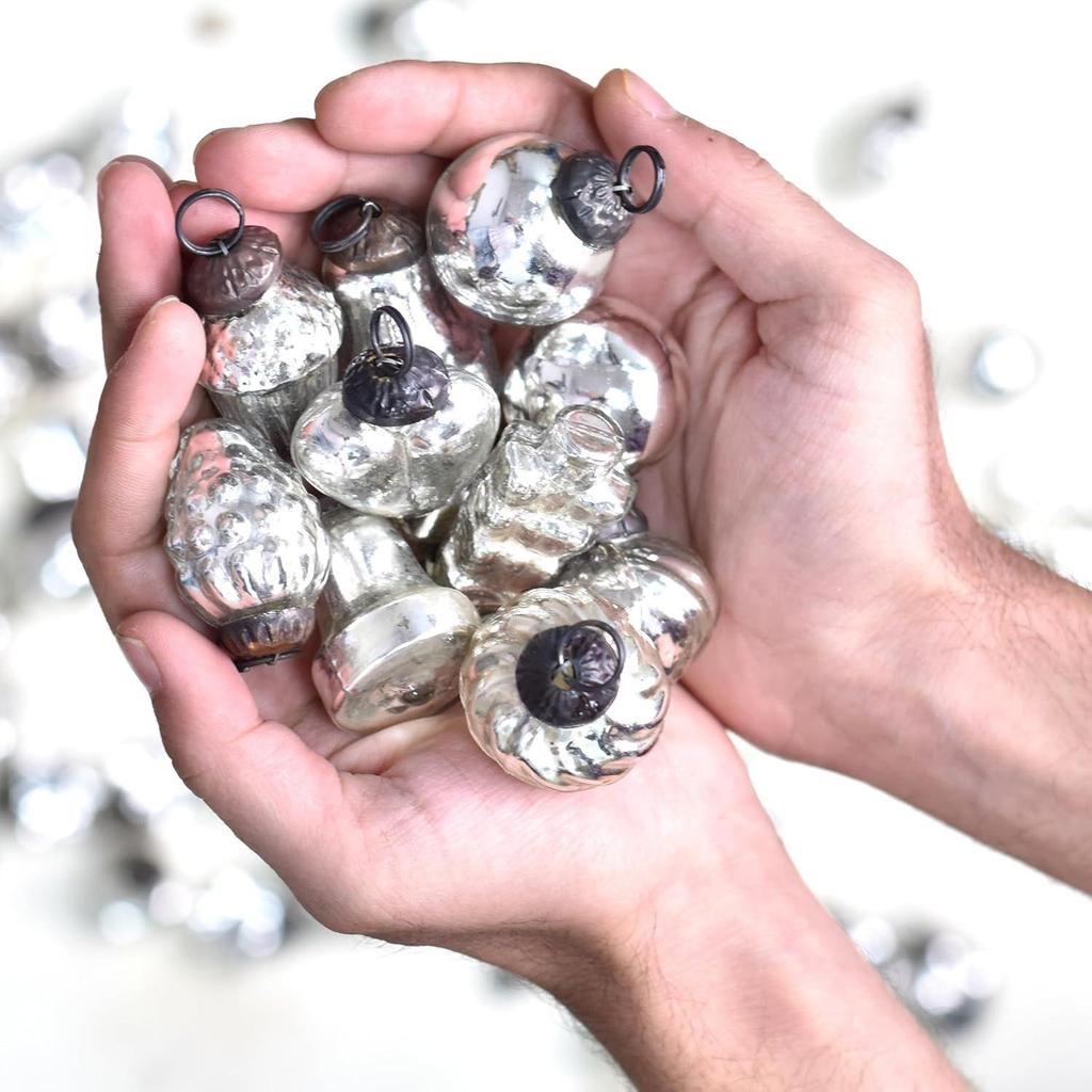 25 Pieces Silver Glass Vintage Christmas Ornaments Mini Bulk Mercury Decorative Ornaments X Mas Balls for Halloween, Christmas Tree