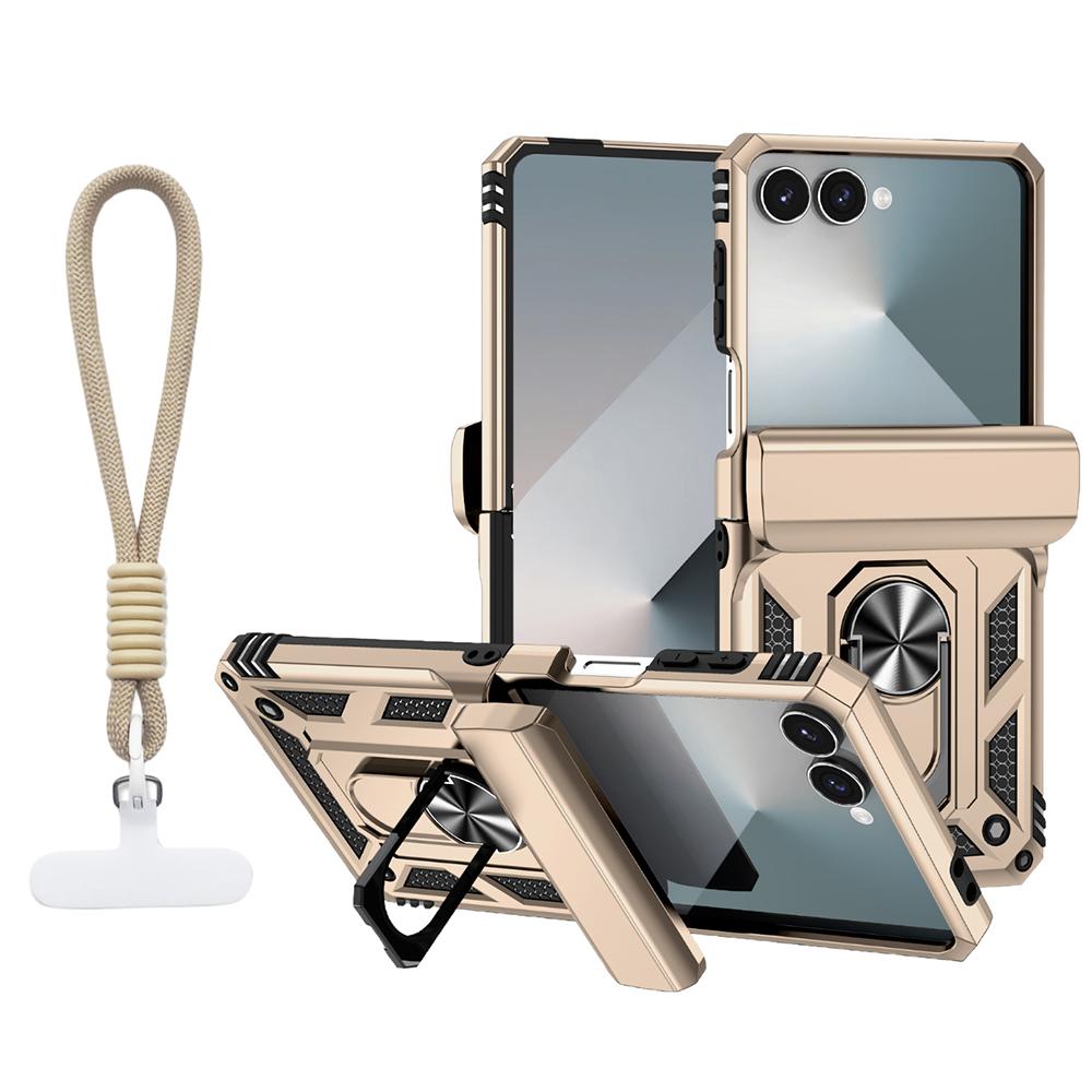 

For Samsung Galaxy Z Flip7 5G Case with Wrist Strap/Kickstand Hinge Protection PC+TPU Phone Cover