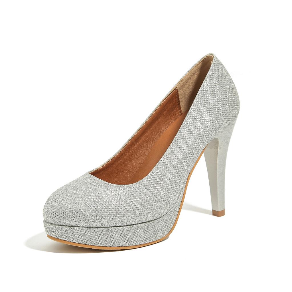 Sequin Waterproof Table 11CM Ultra-high Heel Wedding Fashion Women's Shoes Silver Stiletto Shoes