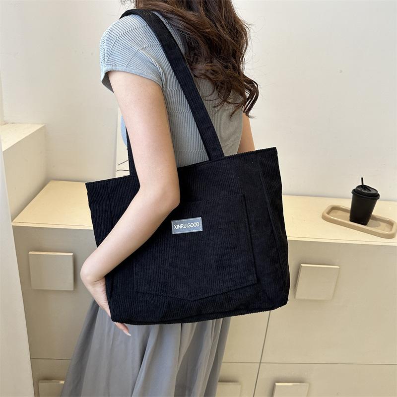 Single Shoulder Bag - Women's Bag Large Capacity Shopping Bag Casual and Artistic Corduroy Fabric - Simple and Retro Style