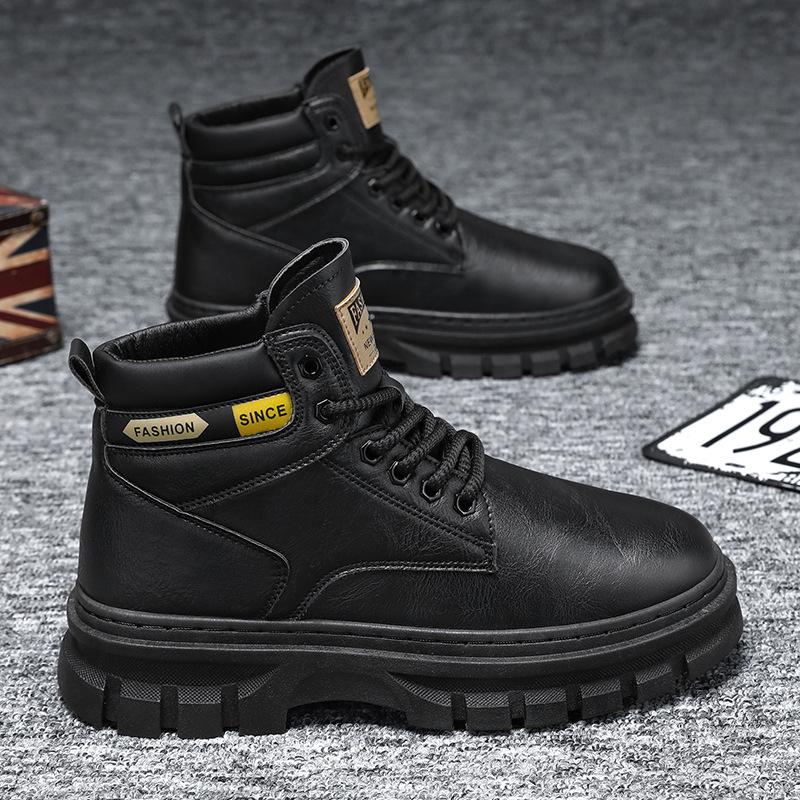 

Мужская обувь, короткие ботинки 2025 года, весна-осень, новые нескользящие, износостойкие, удобные, модные, повседневные, на шнуровке, ботильоны 44 чёрный