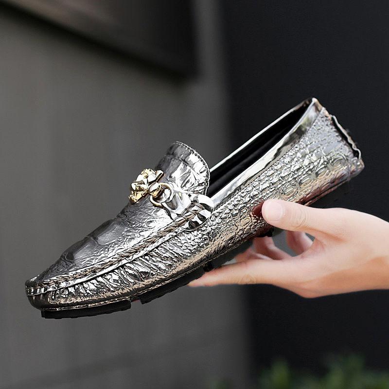Shoes Men Loafers Leather Moccasin Crocodile Style Footwear Slip On Flat Driving Boat Shoes Classica