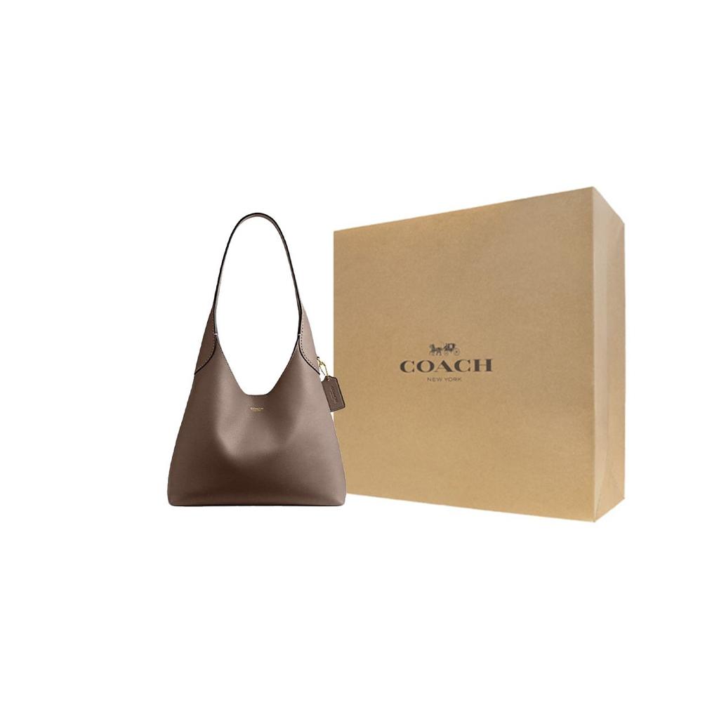 Coach Brooklyn 28 Logo Magnetic Closure Natural Grain Leather Tote Shoulder Bag Large Women Bags Dark-Gray CU068-B4CBD