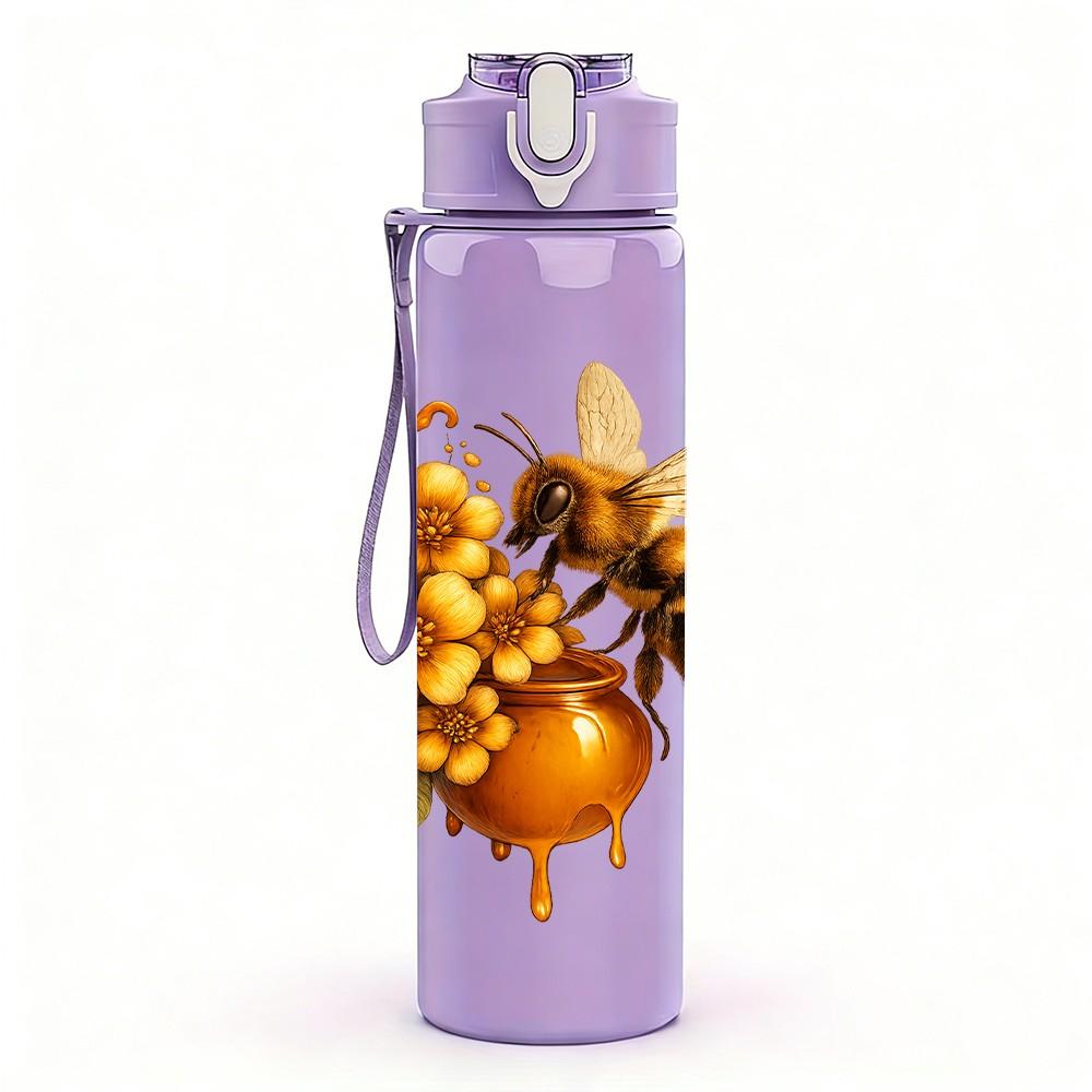 1PC Bee Sunflower Floral Print 750ml Color Plastic Sports Water Bottle Leakproof Flip Straw Lid Suitable for Sports Office Home Use