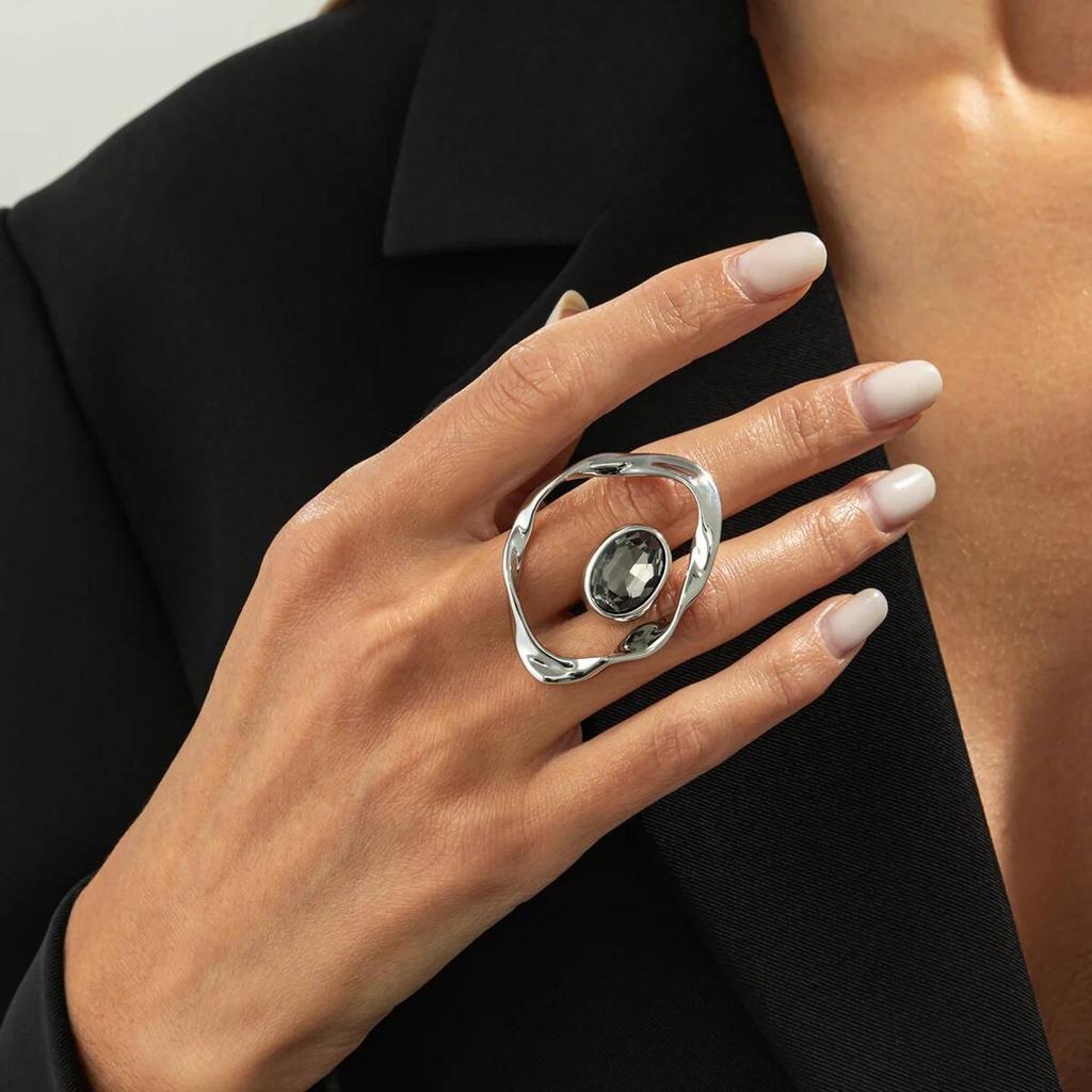 SHIXIN Creative Big Rhinestone Acrylic Ring Women Fashion Irregular Hollow Out Geometry Knuckle Ring Party Jewelry Accessories