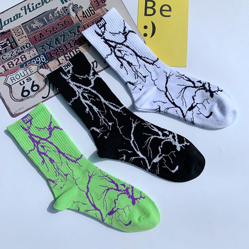 Korean Style Skateboard Long Socks Creative Fun Lightning Hip Hop Style Socks Unisex Street Funny Happy Couple Socks