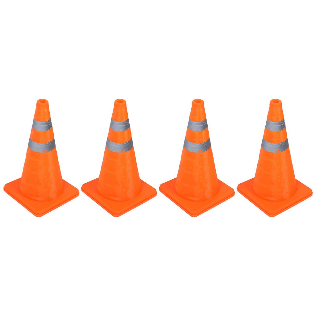 4Pcs Traffic Cones 45cm 360 Degrees  Reflective Strips Foldable PP Base Waterproof Oxford Cloth Safety
