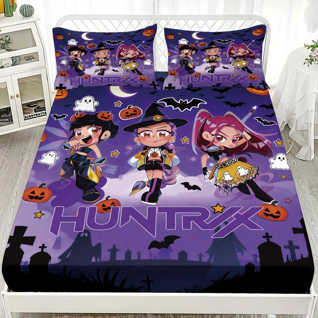 1pc K-Pop Demon Hunters Fitted Sheet Polyester Durablle Machine Washable Bedding Set for Home Bedroom Decoration Birthday Gift