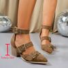 Large Size Pointed One-letter High Heels for Women's Spring and Summer New Thick-heeled Square-buckled High-heeled Women's Sandals