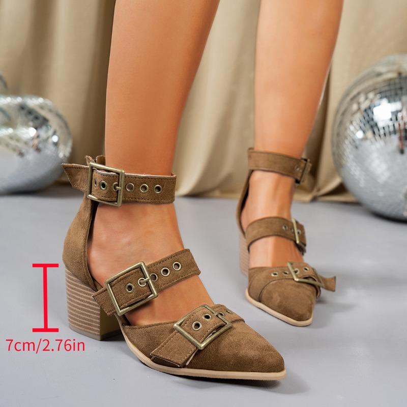 Large Size Pointed One-letter High Heels for Women's Spring and Summer New Thick-heeled Square-buckled High-heeled Women's Sandals