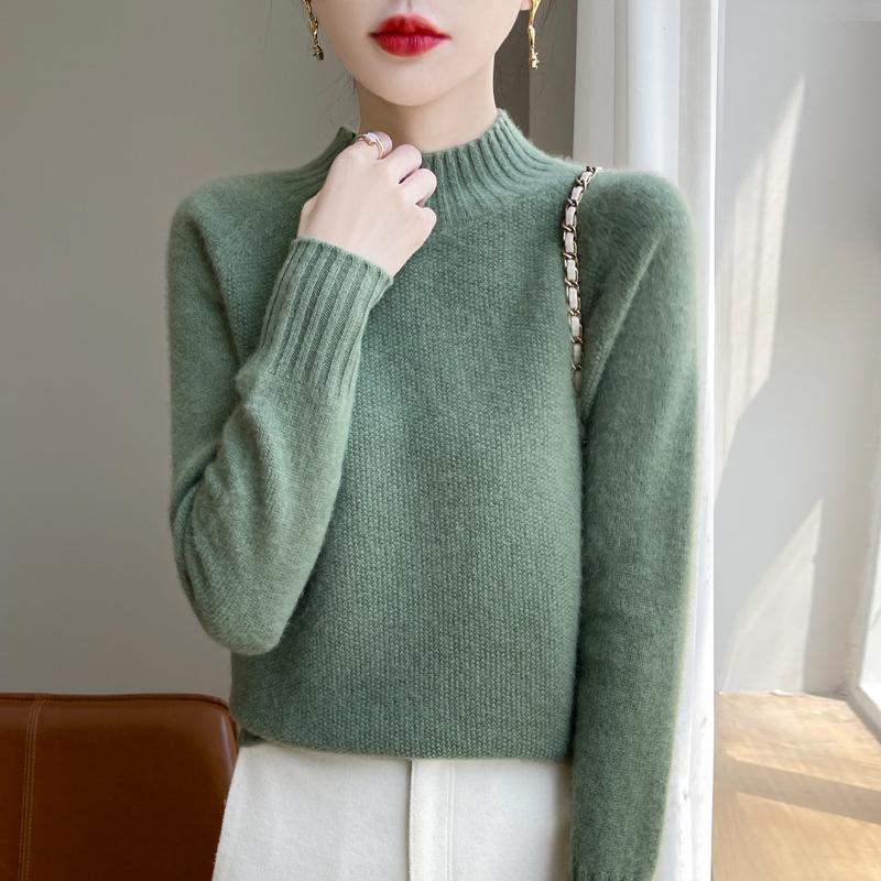 Women's High Neck Pure Wool Jacquard Sweater - Thickened, Loose Fit, Autumn/Winter