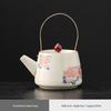 Elegant Ru Kiln Hibiscus Teapot Set: Includes Beige Side-Handle Pot, Lid, Bowl, Filter Screen, Tea Wash Pitcher, Gong Dao Bei for Gongfu Tea.