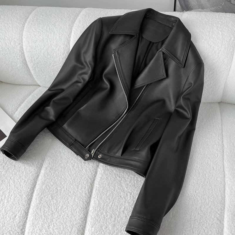 

Куртка из натуральной кожи женская короткая куртка из овчины мотоциклетная кожаная куртка корейский стиль модный костюм воротник весна и осень новый тренд 3XL