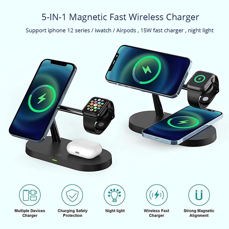 4 In 1 Wireless Charger Stand Magnetic 15W Fast Wireless Charger Station for iPhone 15 14 13 12 Airpods 3 Iwatch