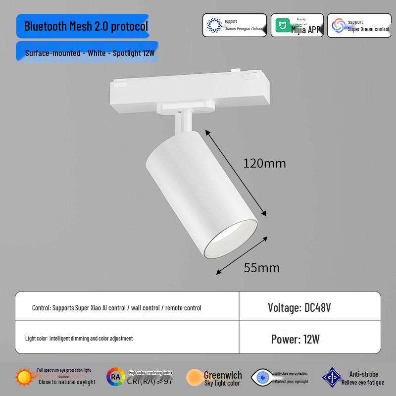 Smart Thin Surface-Mount Track Light for Living Room - No Main Light, Dimming, Adjustable Color Temperature, Magnetic Lamp