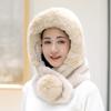 Hat, Scarf, Integrated Wool Hat, Winter Women's Rex Rabbit Hair, Winter Outdoor Thickened Warm and Cold-proof Knitted Hat