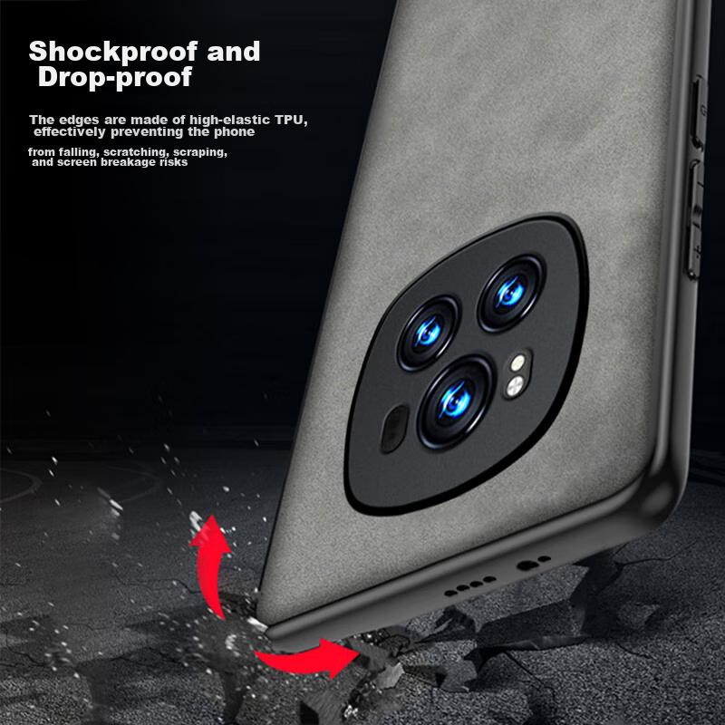 Honor Magic6 Phone Case, Magic6 Full Lens Protection, Silicone Soft Edge, Shockproof, Ultra-Thin, Simple And Leather Texture Case, Quiet Black