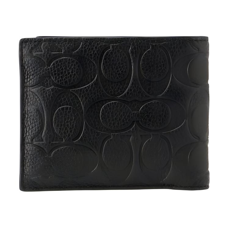 Coach 3 In 1 Wallet 11 Embossed Monogram Print Folded Short Solid Color Leather Wallet Card Holder Men Wallet Black C1231-BLK