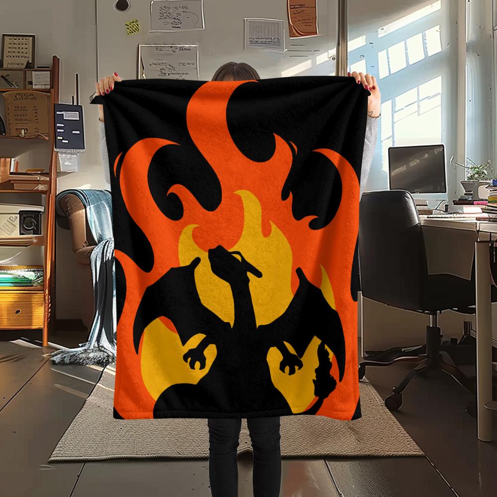 Charmander pattern Flannel Blanket, High quality Comfortable for All Seasons, Home Decor, Warmth and Comfort, Perfect for Gifts.