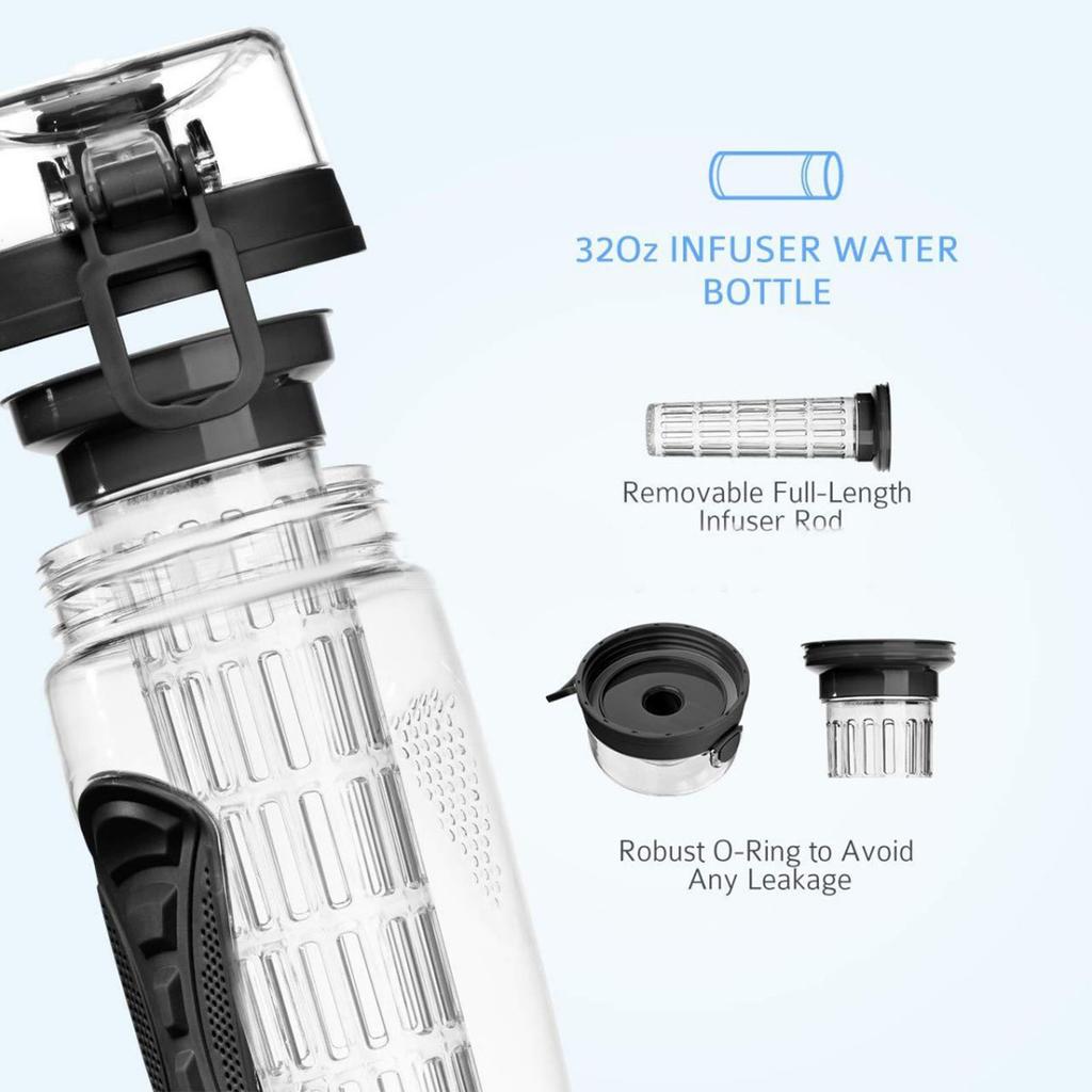 32oz Space Bottle Single Layer PCTG Cup Fruit Brewing Water Bottles with Grid Infuser Food Grade