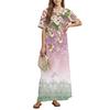 Women's Fashion Printed Nightgown Home Clothes Short Sleeve Nightgown With Pockets Long Dress