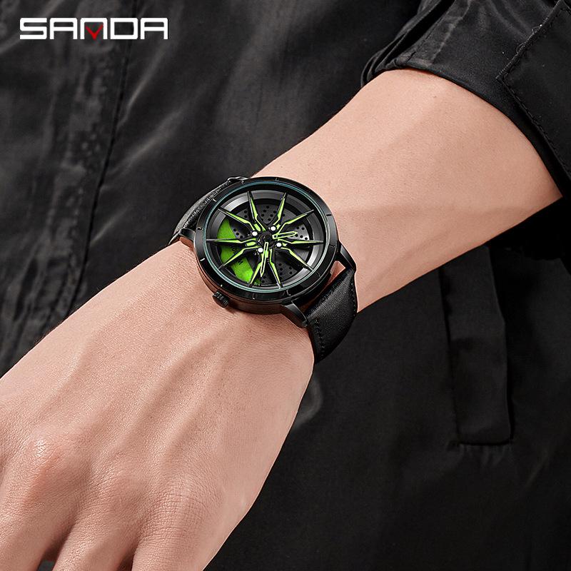 Sanda Men's Racing Concept Quartz Watch with 3D Hollow Dial and Rotating Waterproof Design