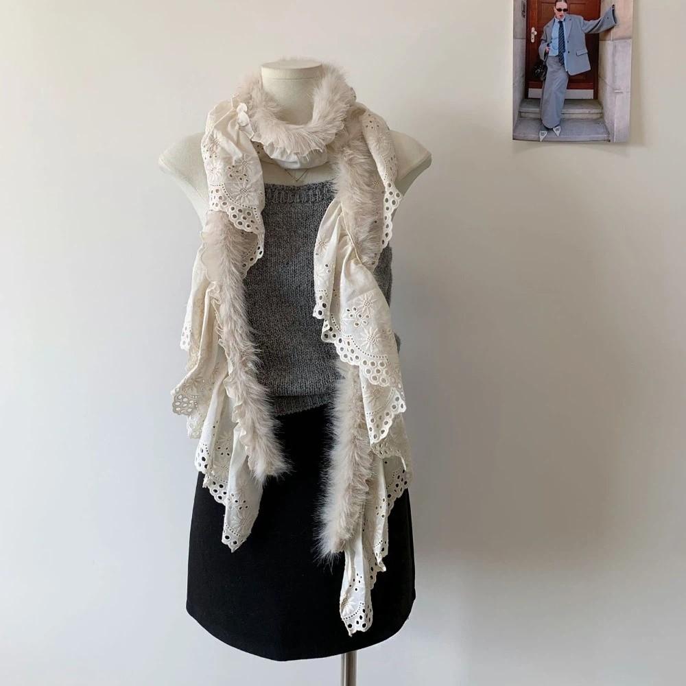 

Y2k Lace Scarf Thicken Winter Scarves Personalized Plush Shawl Autumn Winter бежевый