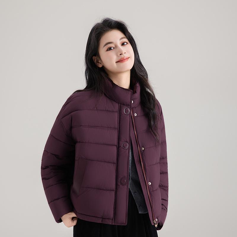 

Легкая и короткая хлопковая одежда женская зимняя одежда модная и простая однотонная с маленьким воротником-стойкой теплая куртка XXL фиолетовый
