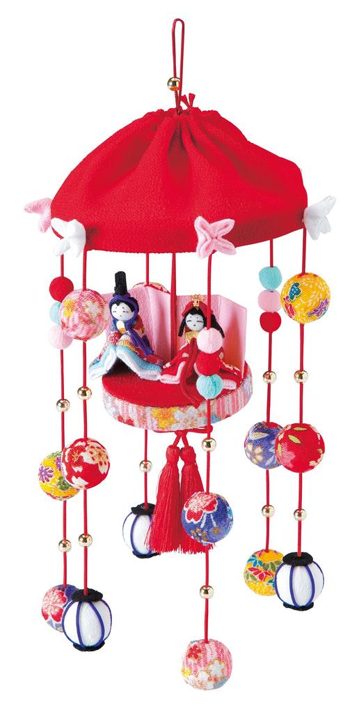 Panami Chirimen Craft Hinamatsuri Lucky Umbrella Hanging Kit, (Doll Festival), Doll, Red, HM-12