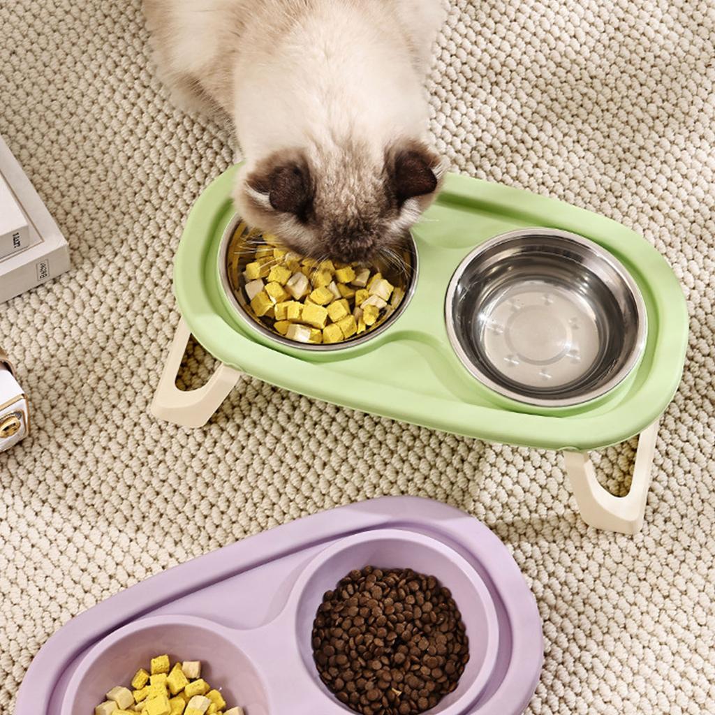 Non Slip Stainless Steel Double Bowl Pet Food Dish With Anti Spill Design For Cats And Dogs Durable Easy Clean