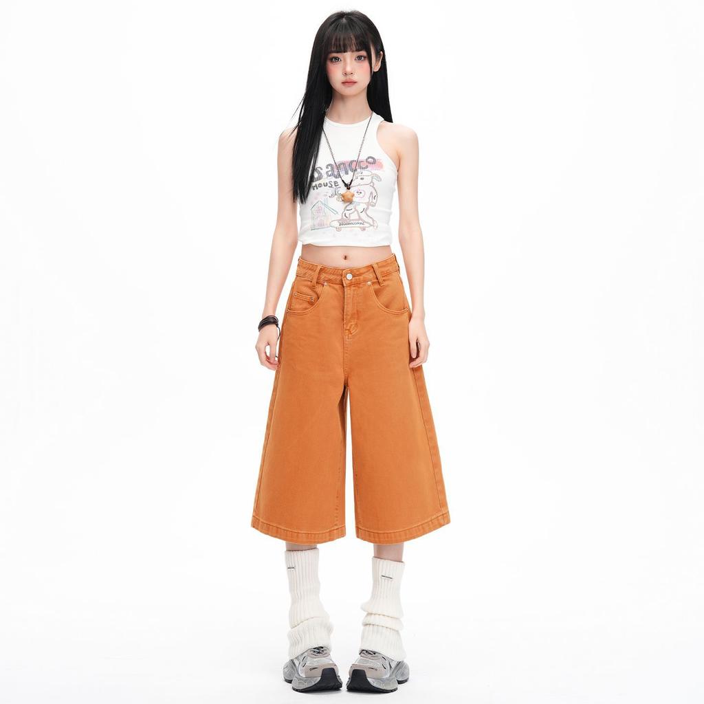 Fashion Spring Summer Vintage Loose Straight Stylish Wide Leg Cropped Capri Denim Pants For Women Trendy Versatile Slimming AllMatch Daily Trousers