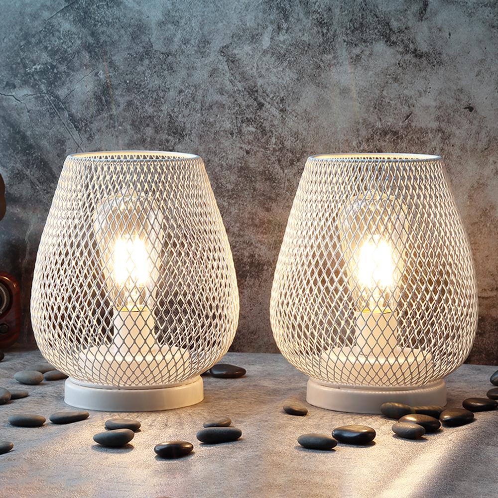 2Pcs White Metal Table Lamp Battery Operated Lamp Outdoor Lantern with LED Edison Bulb for Weddings Party Patio Event Home Decor