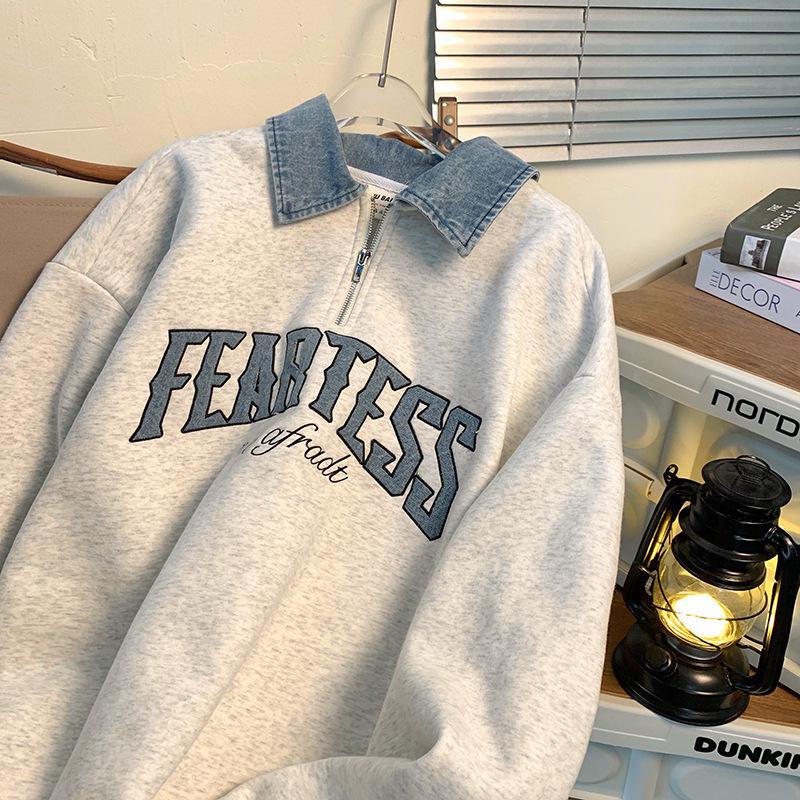 Men's Oversized Half-Zip Polo Collar Sweatshirt - Heavyweight, Hoodless, Autumn/Winter Jacket