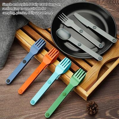 3pcs/set Magnetic Aluminum Cutlery Set - Travel Picnic Camping Cutlery Set Including Steak Knife, Spoon, Salad Fork Eating Tools