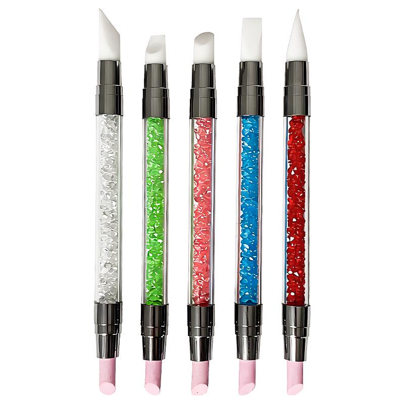 Dual-Ended Rhinestone Nail Art Pen with Silicone Tip for Pearlescent Design and Outlining